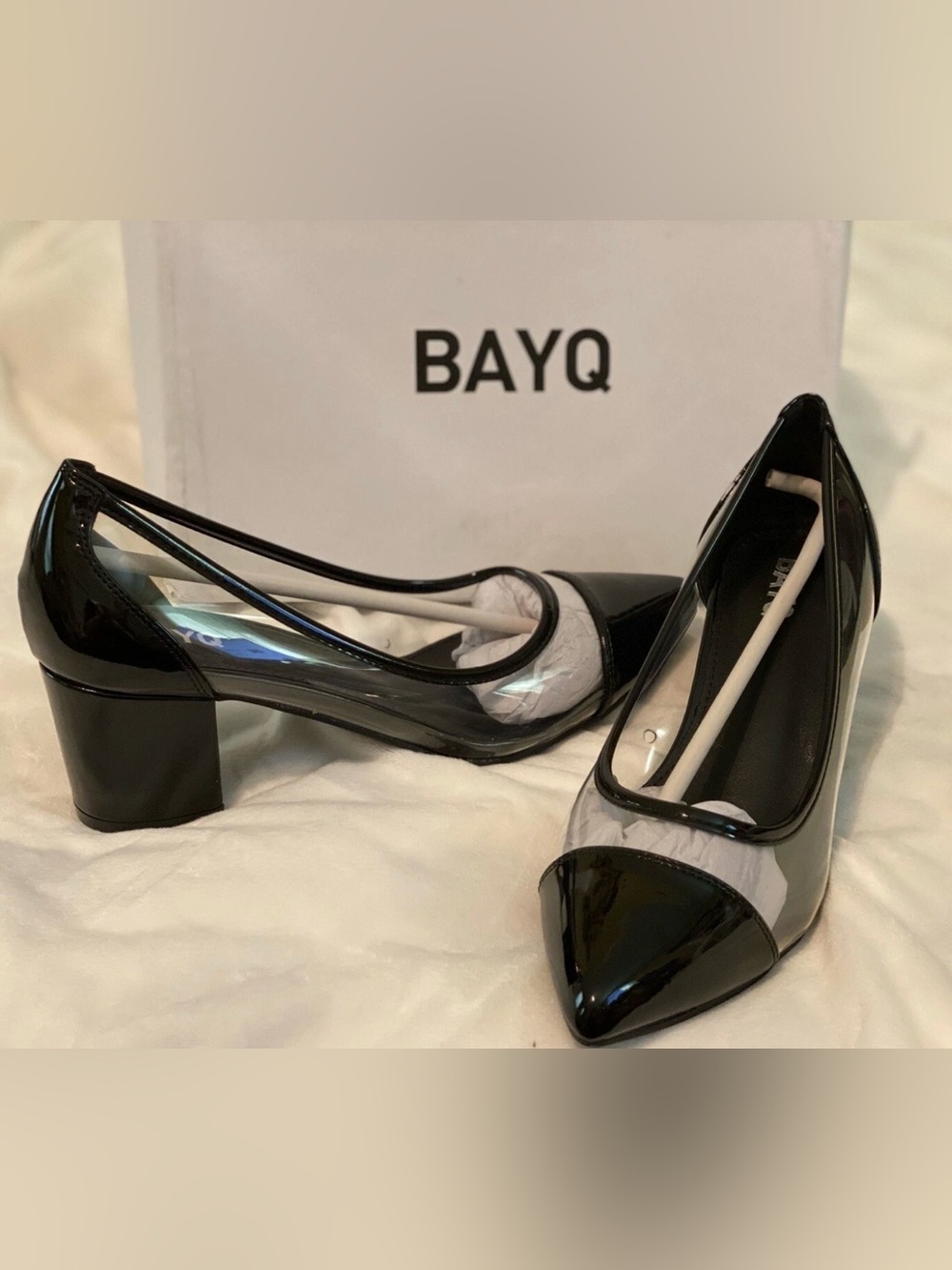 Black Patent Block Heel Pumps